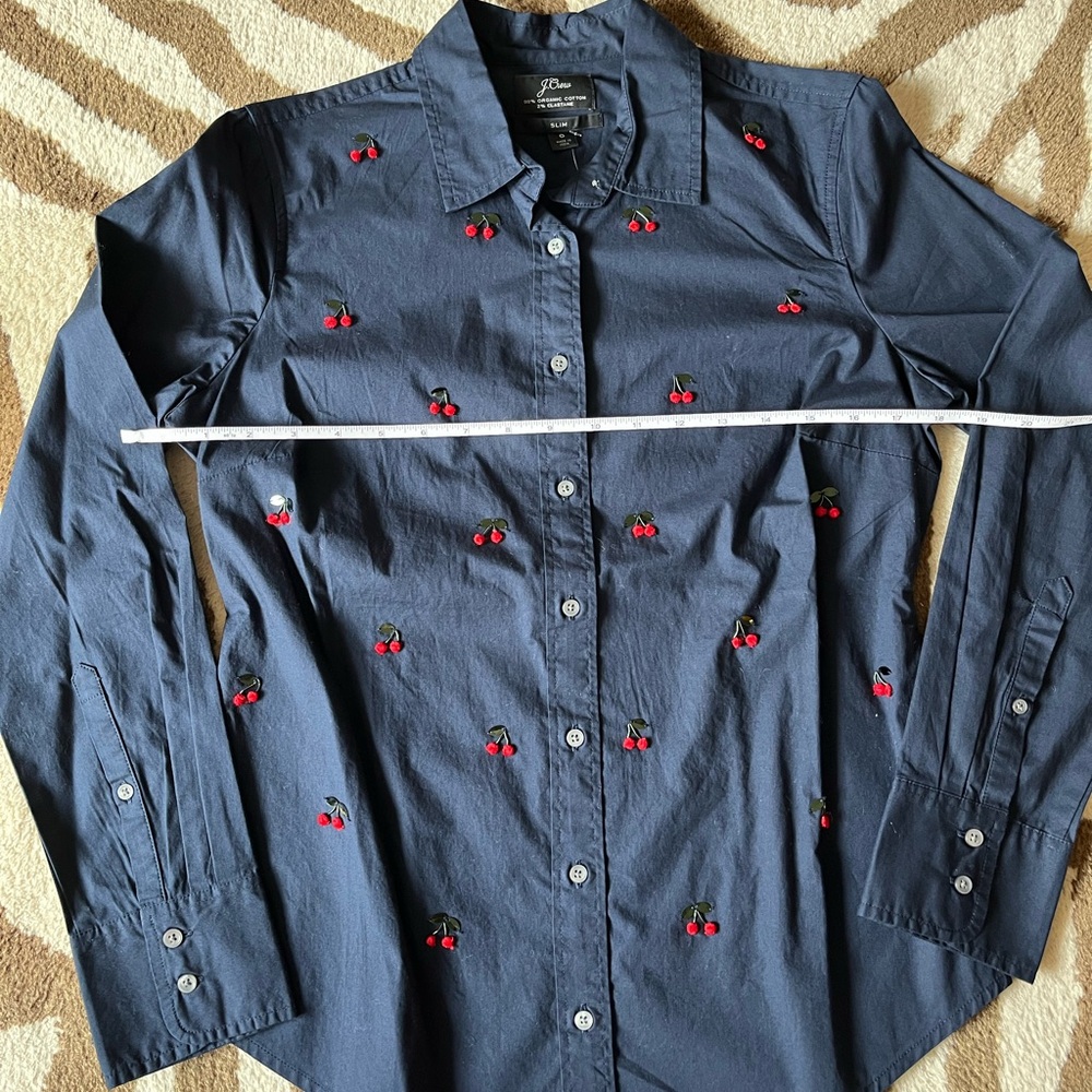 J. Crew Perfect Shirt with Embellished Cherries 6 - Picture 6 of 9